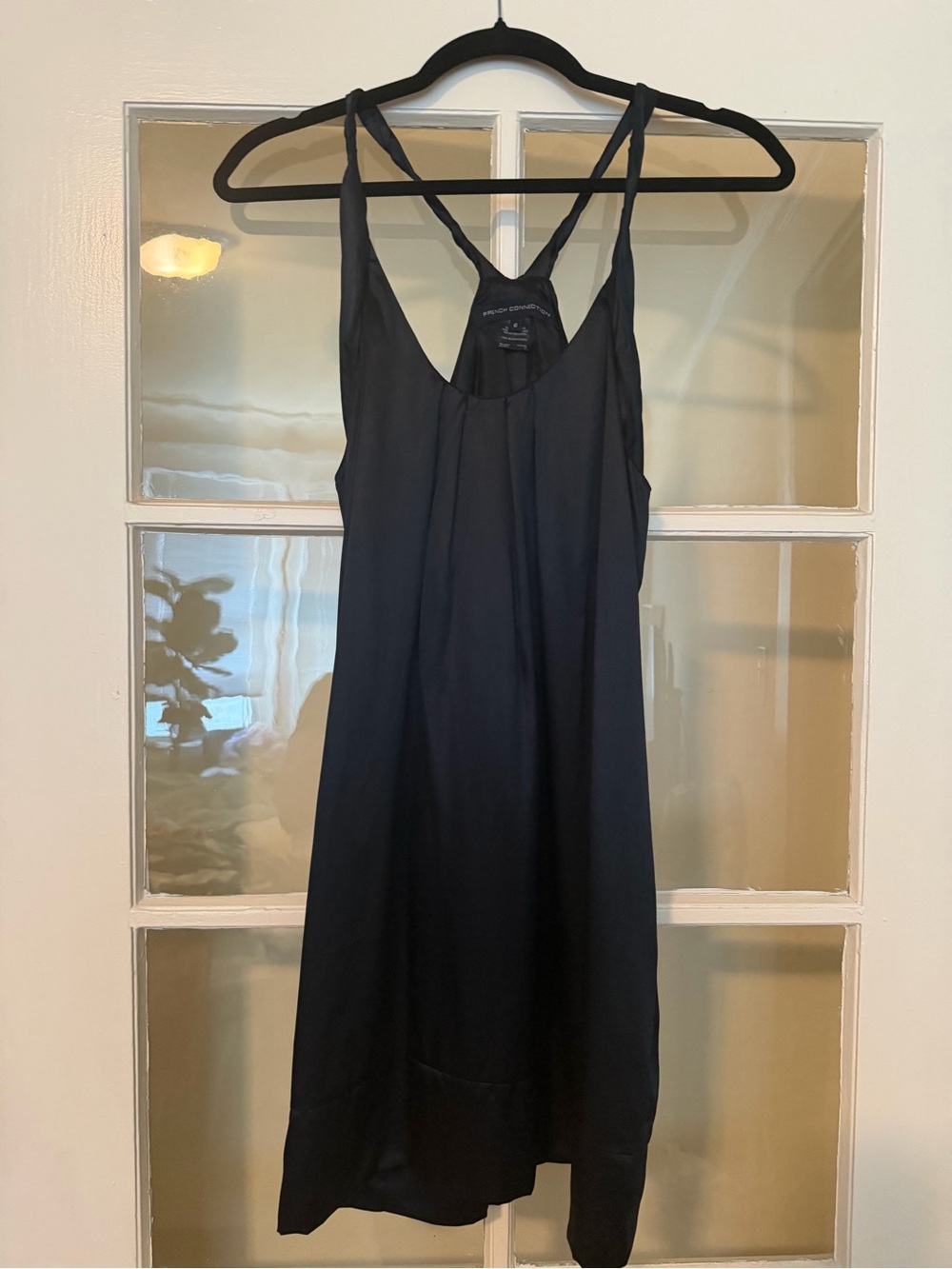 French Connection Black Satin Slip with Racerback Straps